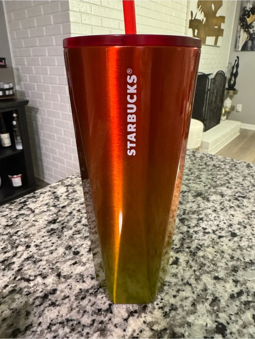 Starbucks Iridescent Orange and Gold Stainless Steel Tumbler with Red Straw